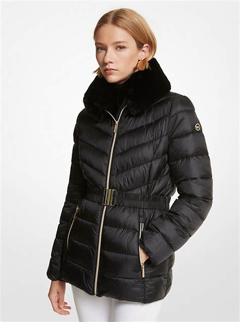 michael michael kors quilted nylon and faux fur puffer|packable quilted nylon and faux fur trim puffer jacket .